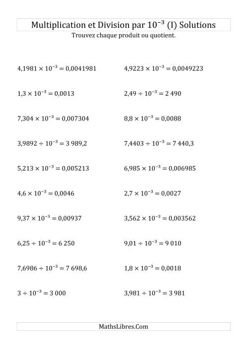 Multiplication et division de nombres décimaux par 10<sup>-3</sup> (I) page 2