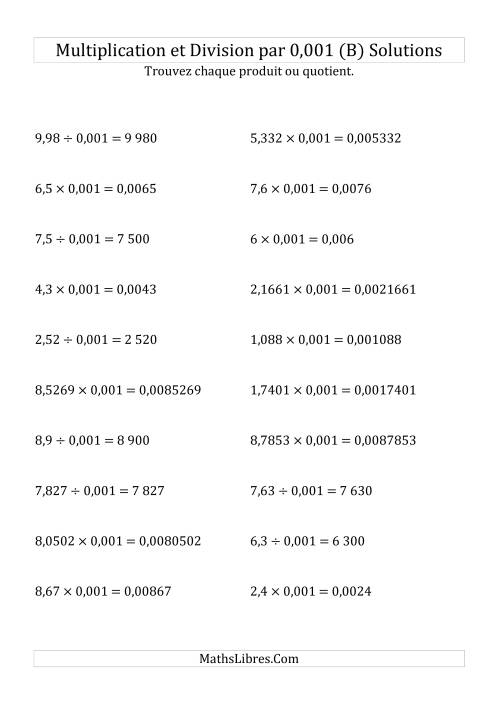 Multiplication et division de nombres décimaux par 0,001 (B) page 2