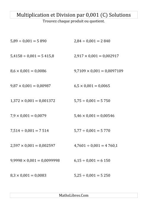 Multiplication et division de nombres décimaux par 0,001 (C) page 2