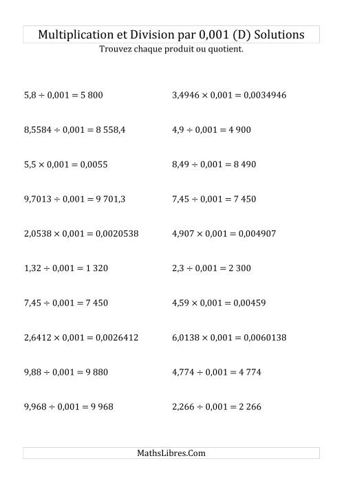 Multiplication et division de nombres décimaux par 0,001 (D) page 2