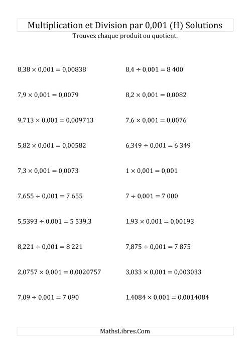 Multiplication et division de nombres décimaux par 0,001 (H) page 2