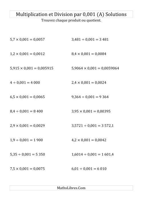 Multiplication et division de nombres décimaux par 0,001 (Tout) page 2