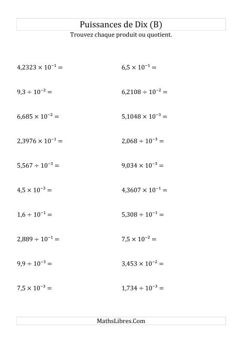 Multiplication et division de nombres décimaux par puissances négatives de dix (forme exposant) (B)