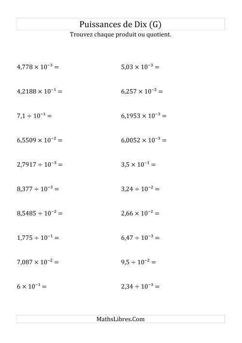 Multiplication et division de nombres décimaux par puissances négatives de dix (forme exposant) (G)