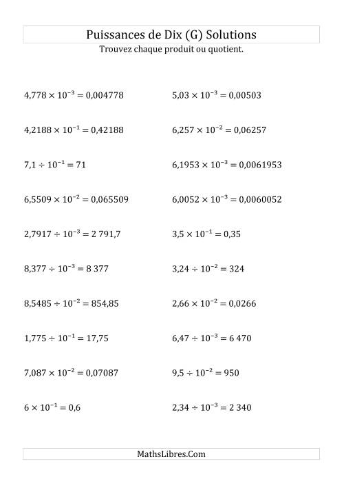Multiplication et division de nombres décimaux par puissances négatives de dix (forme exposant) (G) page 2