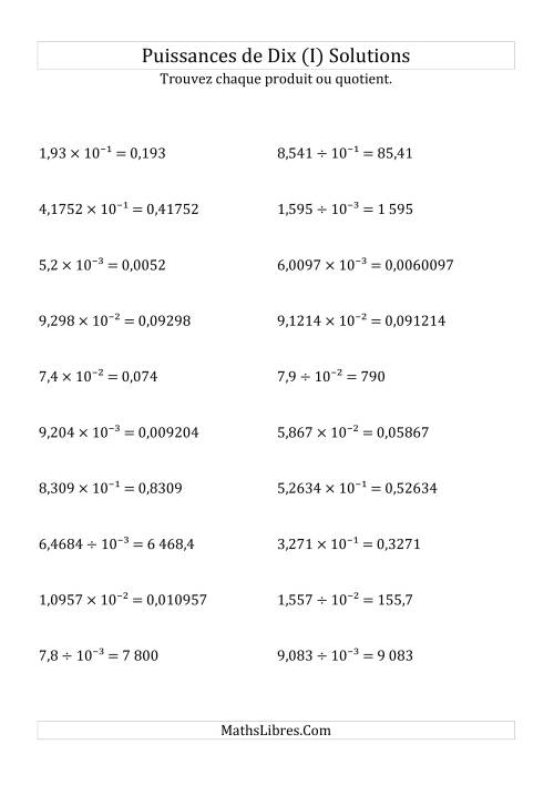 Multiplication et division de nombres décimaux par puissances négatives de dix (forme exposant) (I) page 2