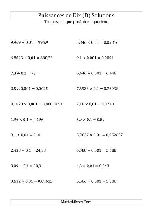 Multiplication et division de nombres décimaux par puissances négatives de dix (forme standard) (D) page 2