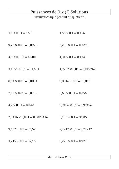 Multiplication et division de nombres décimaux par puissances négatives de dix (forme standard) (J) page 2