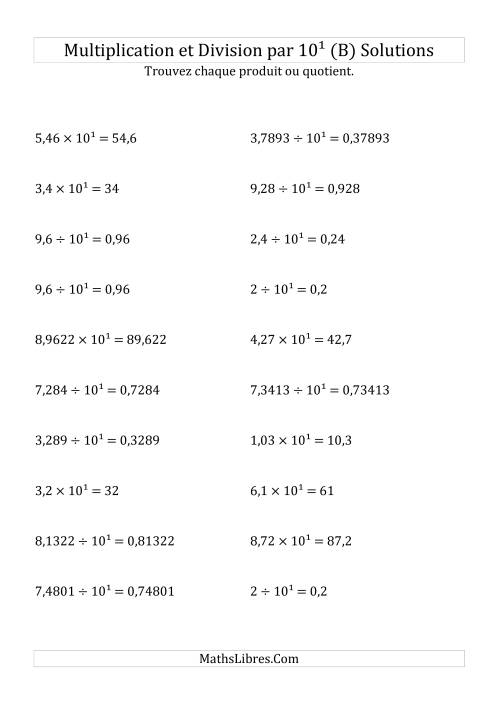 Multiplication et division de nombres décimaux par 10<sup>1</sup> (B) page 2