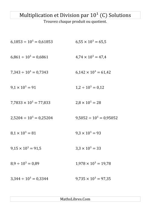 Multiplication et division de nombres décimaux par 10<sup>1</sup> (C) page 2