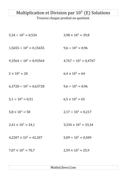Multiplication et division de nombres décimaux par 10<sup>1</sup> (E) page 2