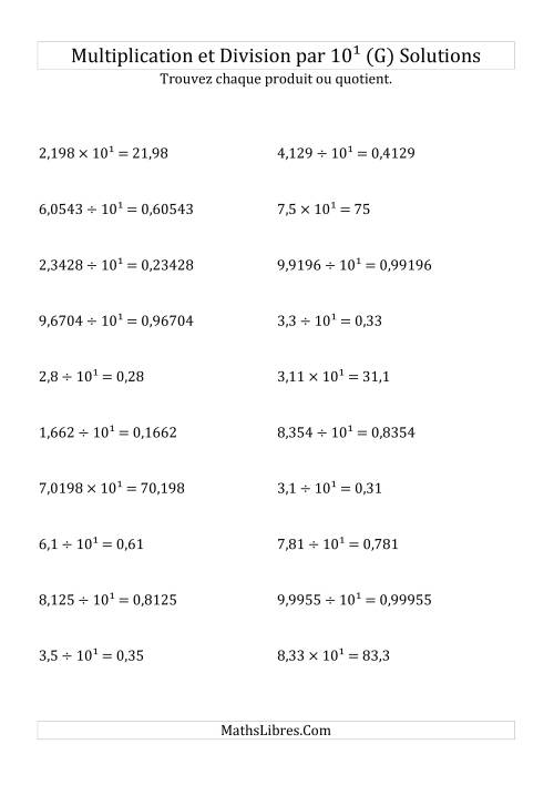 Multiplication et division de nombres décimaux par 10<sup>1</sup> (G) page 2