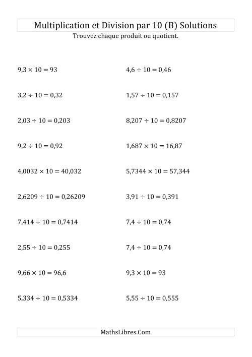 Multiplication et division de nombres décimaux par 10 (B) page 2