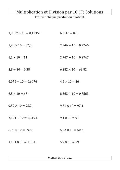 Multiplication et division de nombres décimaux par 10 (F) page 2