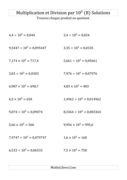 Multiplication et division de nombres décimaux par 10<sup>2</sup> (B) page 2