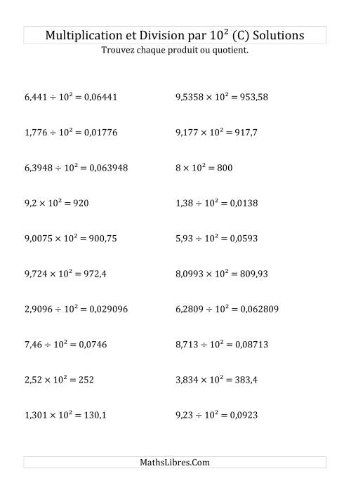 Multiplication et division de nombres décimaux par 10<sup>2</sup> (C) page 2
