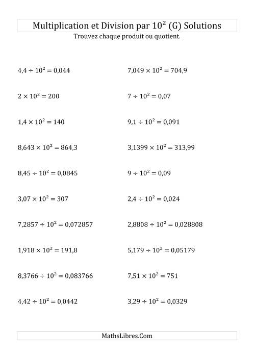 Multiplication et division de nombres décimaux par 10<sup>2</sup> (G) page 2