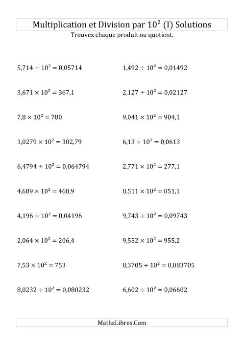 Multiplication et division de nombres décimaux par 10<sup>2</sup> (I) page 2