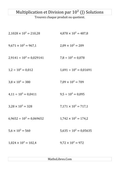 Multiplication et division de nombres décimaux par 10<sup>2</sup> (J) page 2