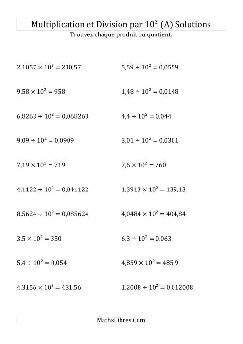 Multiplication et division de nombres décimaux par 10<sup>2</sup> (Tout) page 2
