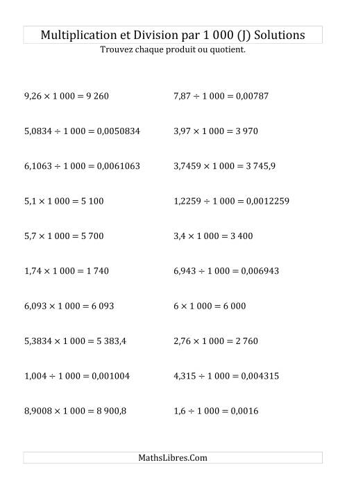 Multiplication et division de nombres décimaux par 1000 (J) page 2