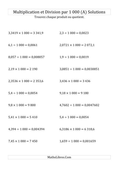 Multiplication et division de nombres décimaux par 1000 (Tout) page 2