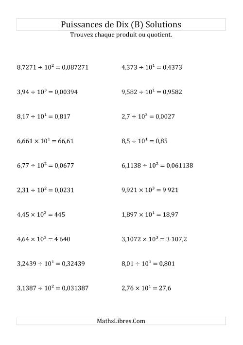 Multiplication et division de nombres décimaux par puissances positives de dix (forme décimale) (B) page 2