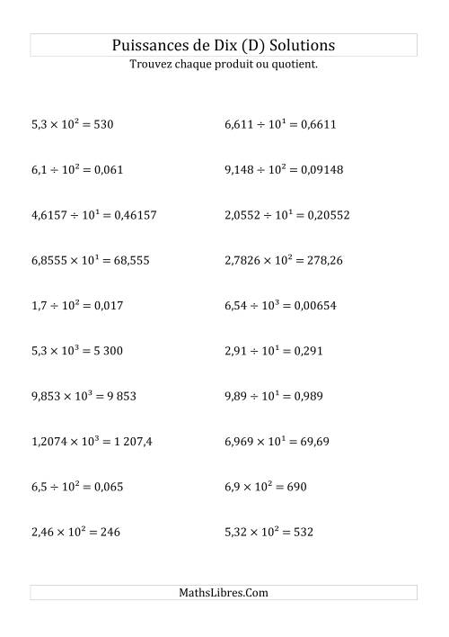 Multiplication et division de nombres décimaux par puissances positives de dix (forme décimale) (D) page 2