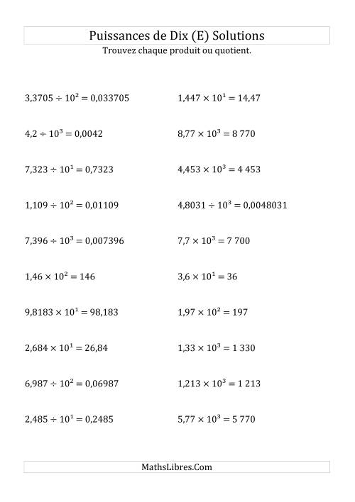 Multiplication et division de nombres décimaux par puissances positives de dix (forme décimale) (E) page 2