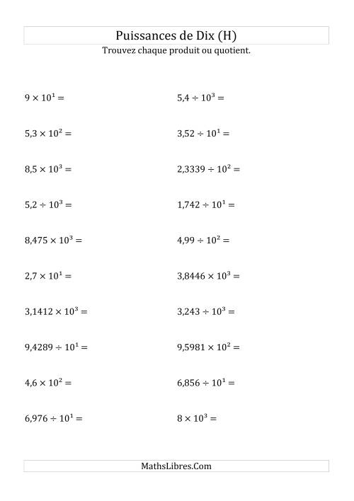 Multiplication et division de nombres décimaux par puissances positives de dix (forme décimale) (H)