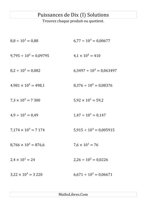 Multiplication et division de nombres décimaux par puissances positives de dix (forme décimale) (I) page 2