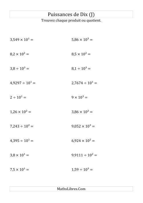 Multiplication et division de nombres décimaux par puissances positives de dix (forme décimale) (J)
