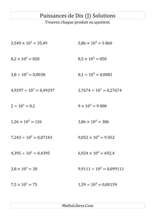 Multiplication et division de nombres décimaux par puissances positives de dix (forme décimale) (J) page 2