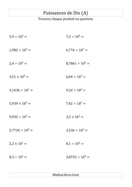 Multiplication et division de nombres décimaux par puissances positives de dix (forme décimale) (Tout)