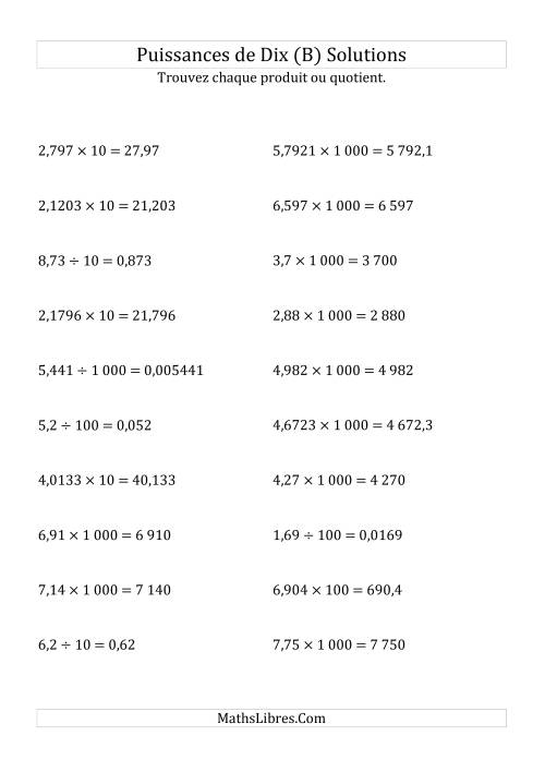 Multiplication et division de nombres décimaux par puissances positives de dix (forme standard) (B) page 2