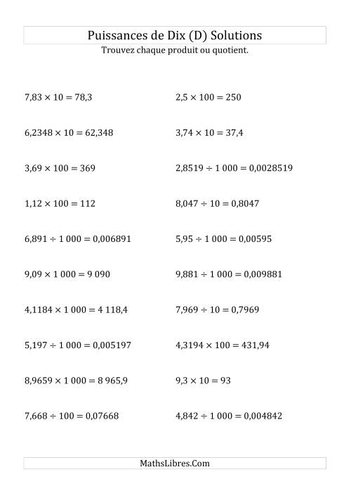 Multiplication et division de nombres décimaux par puissances positives de dix (forme standard) (D) page 2
