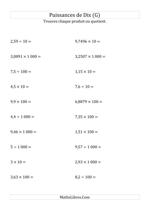 Multiplication et division de nombres décimaux par puissances positives de dix (forme standard) (G)