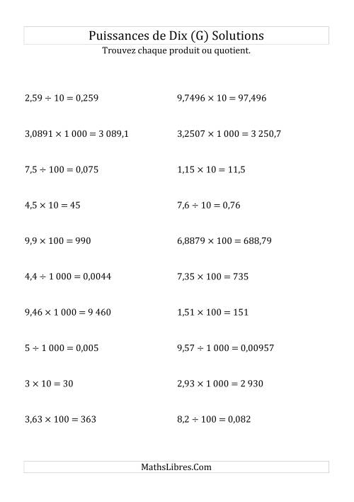 Multiplication et division de nombres décimaux par puissances positives de dix (forme standard) (G) page 2