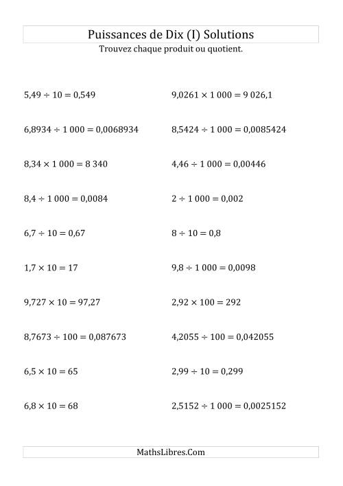 Multiplication et division de nombres décimaux par puissances positives de dix (forme standard) (I) page 2