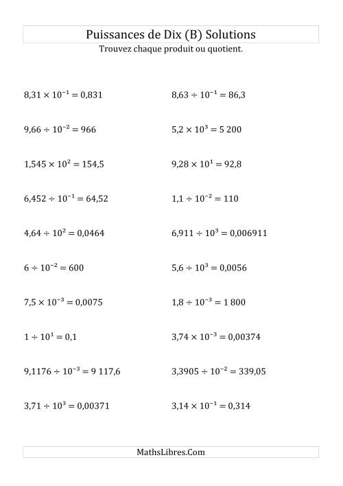 Multiplication et division de nombres décimaux par puissances de dix (forme décimale) (B) page 2