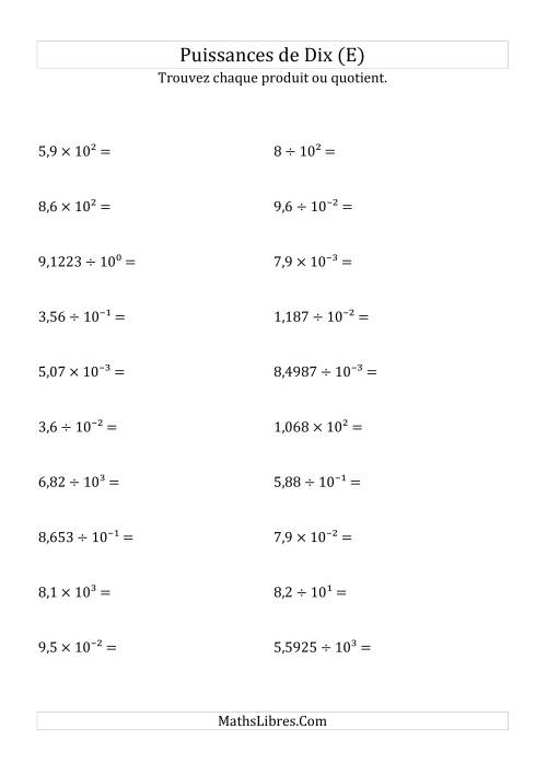 Multiplication et division de nombres décimaux par puissances de dix (forme décimale) (E)