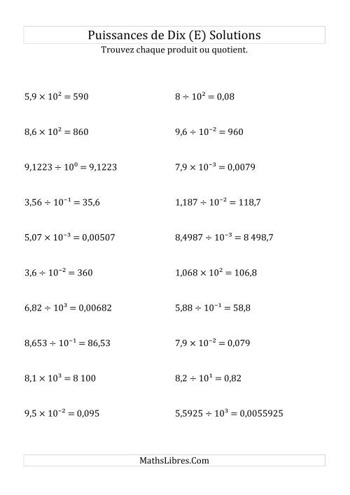Multiplication et division de nombres décimaux par puissances de dix (forme décimale) (E) page 2