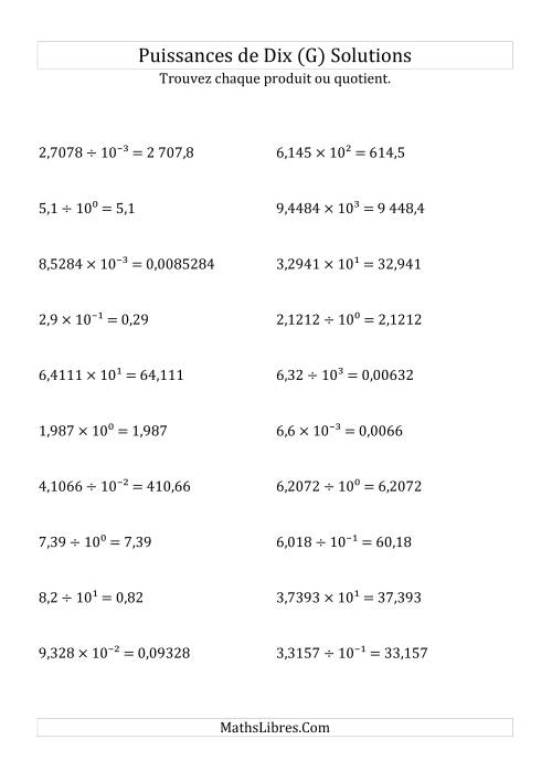 Multiplication et division de nombres décimaux par puissances de dix (forme décimale) (G) page 2