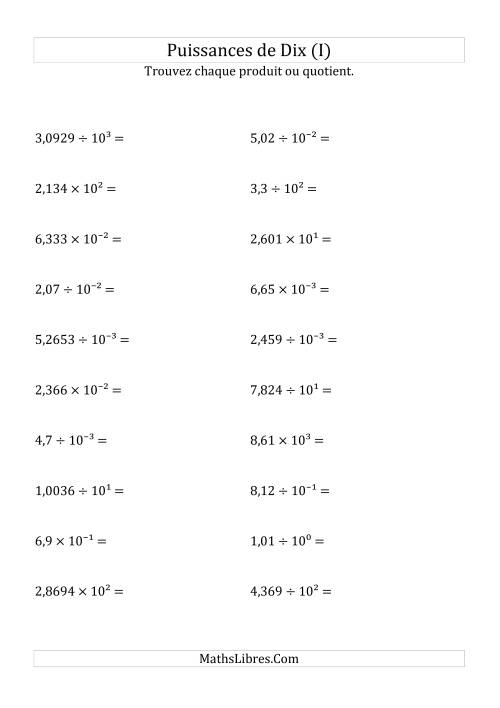 Multiplication et division de nombres décimaux par puissances de dix (forme décimale) (I)