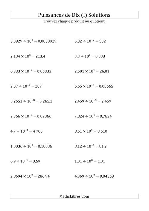 Multiplication et division de nombres décimaux par puissances de dix (forme décimale) (I) page 2