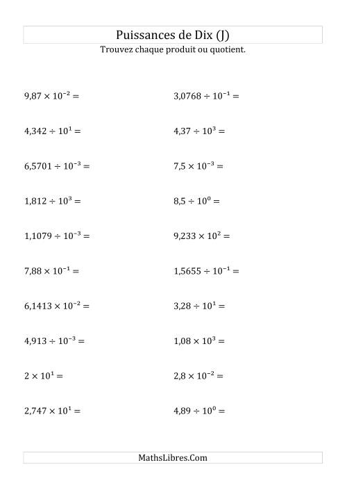 Multiplication et division de nombres décimaux par puissances de dix (forme décimale) (J)