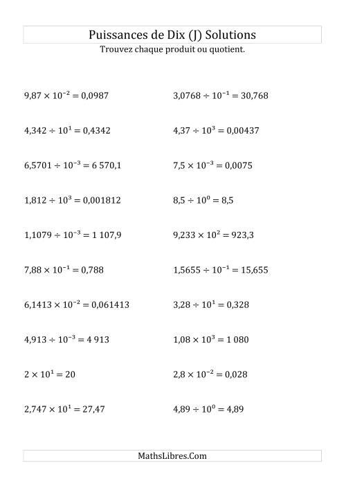 Multiplication et division de nombres décimaux par puissances de dix (forme décimale) (J) page 2
