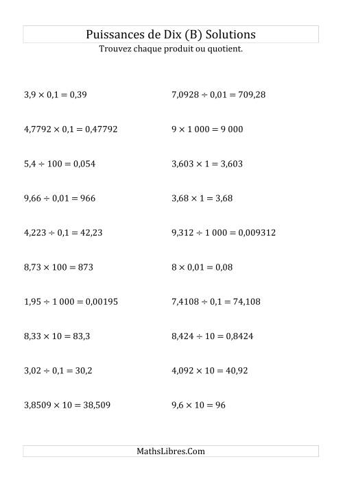 Multiplication et division de nombres décimaux par puissances de dix (forme standard) (B) page 2