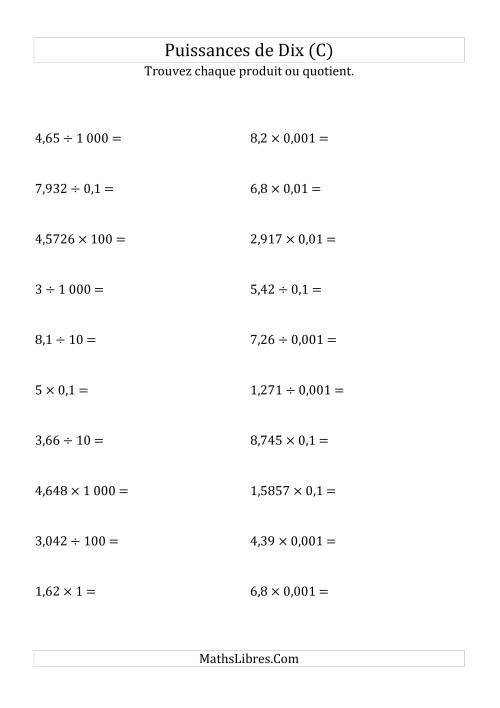 Multiplication et division de nombres décimaux par puissances de dix (forme standard) (C)
