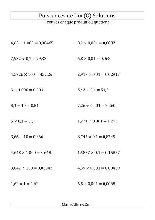 Multiplication et division de nombres décimaux par puissances de dix (forme standard) (C) page 2